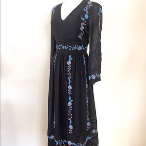 Zara Trafaluc Black Embroidered Boho Midi Dress